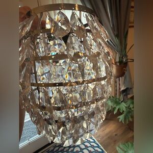 Vintage Art Deco Style Chrome & Cut Glass Tear Drop Lamp Pendant Shade 6 Tier